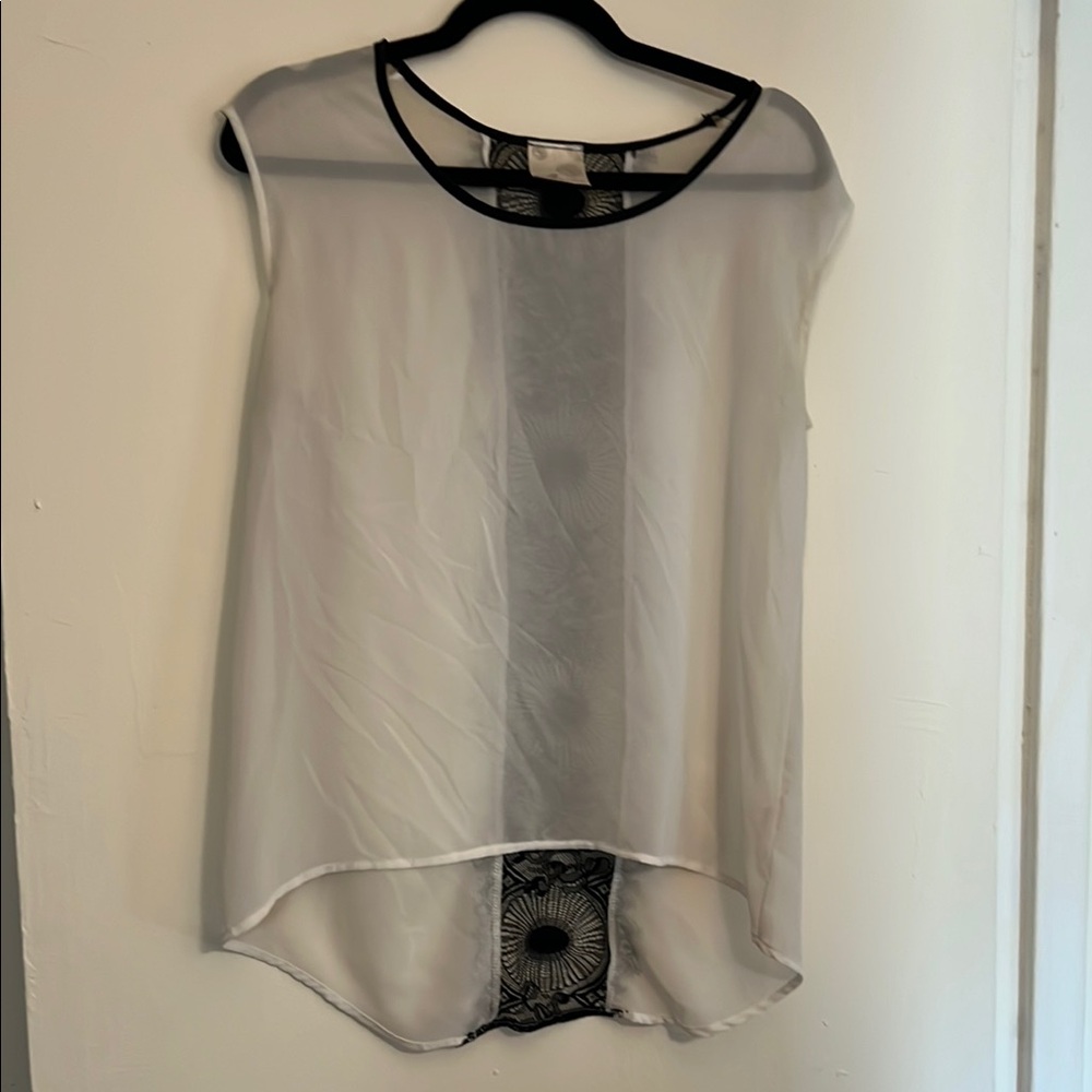 Sheer White Sleeveless Top with Black Trim